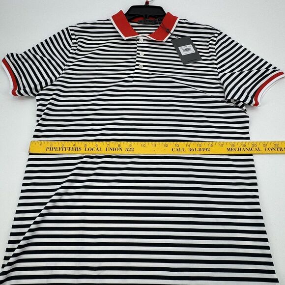 New Mens $120 G/FORE BOLD STRIPE Collared Tour Luxe Golf Polo Red White Blue - Picture 4 of 6